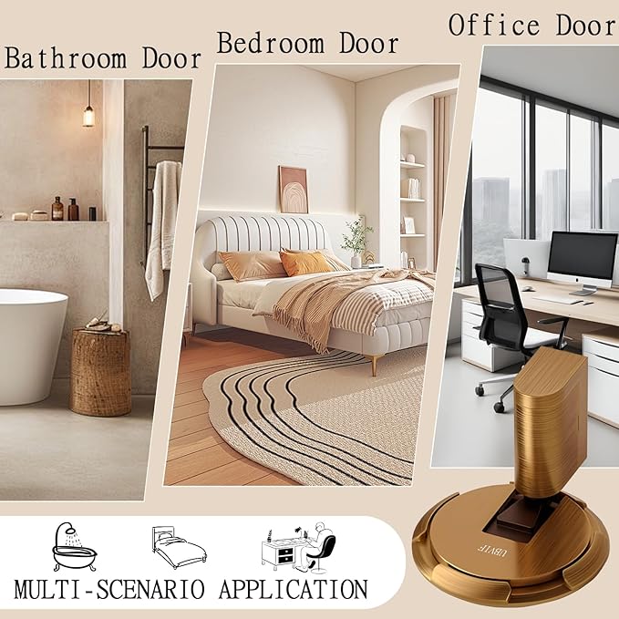 UBVIF No Magnetic Door Stopper, Adjustable, Mechanical Doorstop, Windproof Door Stop for Indoor, No Nails/Screws Needed,Heavy Duty Door Holder,Keep Door Open (1, Matte Brown Bronze)