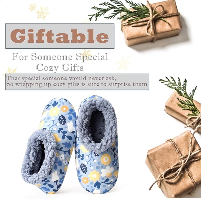 Cozylook Fuzzy Slippers for Women Indoor, Warm Bedroom Slip On Shoes, Winter Fluffy House Socks with Grippers, Cozy Christmas Gifts Unique