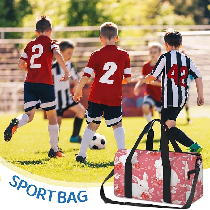 Easter Strawberries Rabbits Travel Duffle Bag for Women Men, Overnight Weekender Bag, Carry on Tote for Sport Gym