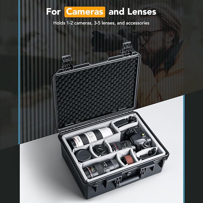 Lykus PVC1 Waterproof Hard Case with Padded Dividers for Cameras, Lenses, Dual DJI Mavic/Air/Mini drones [CASE ONLY]