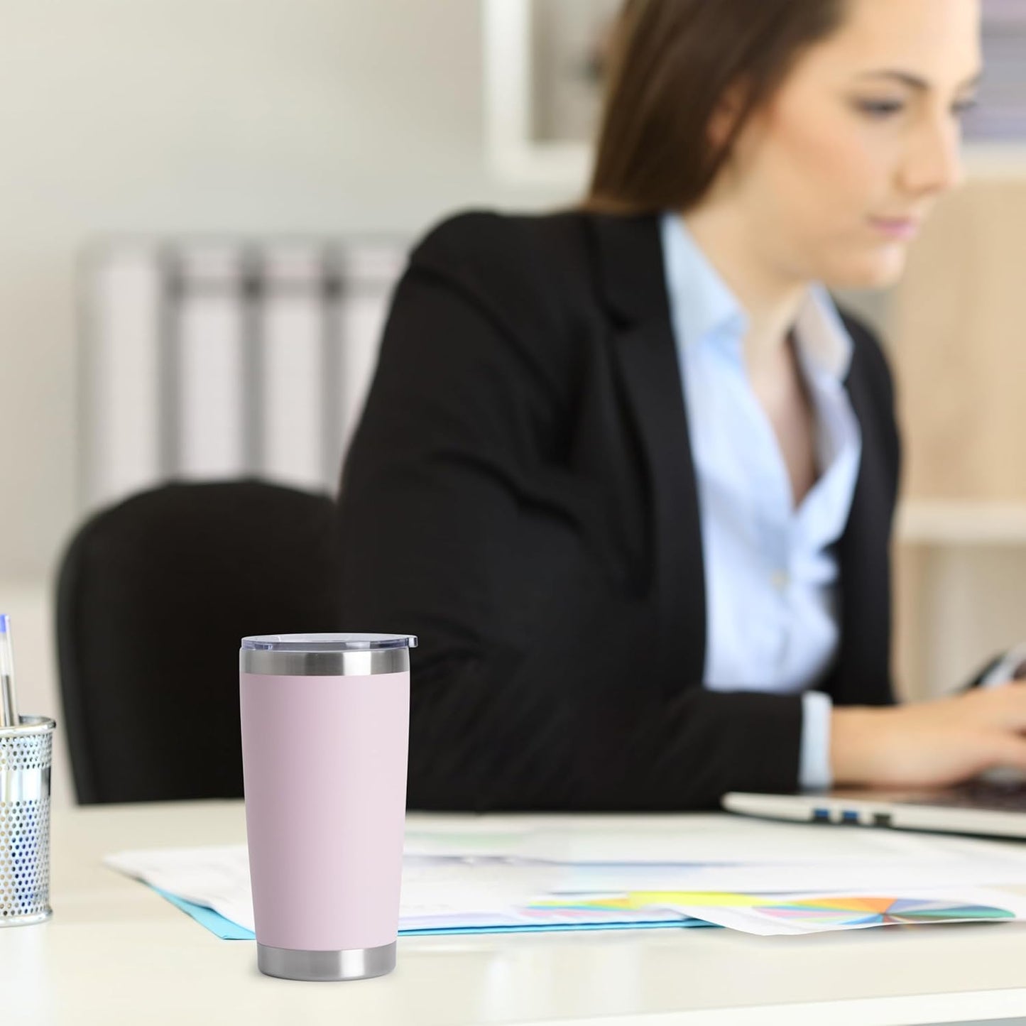 HASLE OUTFITTERS 20oz Stainless Steel Tumblers Bulk, Insulated Travel Cup with Lid, Double Wall Vacuum Coffee Mug for Cold & Hot Drinks 8 Pack, Light Pink