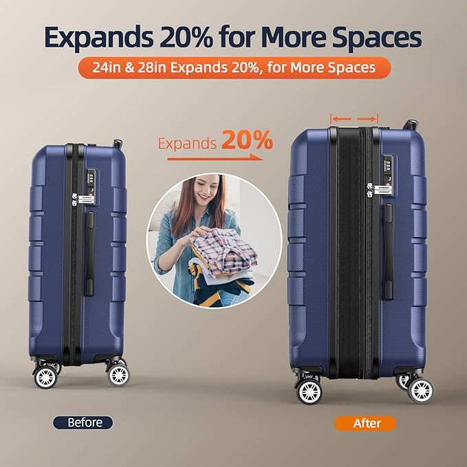 SHOWKOO Luggage Sets with Duffle Bag Expandable 100% PC Durable Suitcase Double Wheels TSA Lock 5pcs Blue