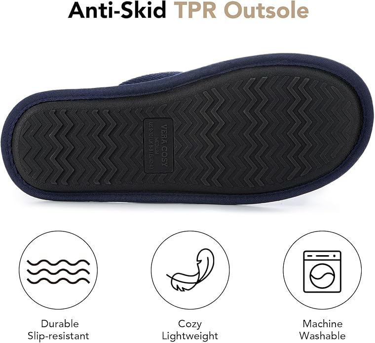 VeraCosy Men's Corduroy Scuff Slippers Soft Comfy Memory Foam Non-slip Indoor House Shoes