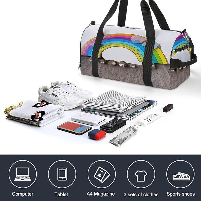 Small Rainbow Gym Bag Lightweight ，Travel Duffle Bag with Shoe Compartment，Gym Bag for Women for Overnight, Weekend, Yoga, Gym, Business Trips, Sport And Hospital.