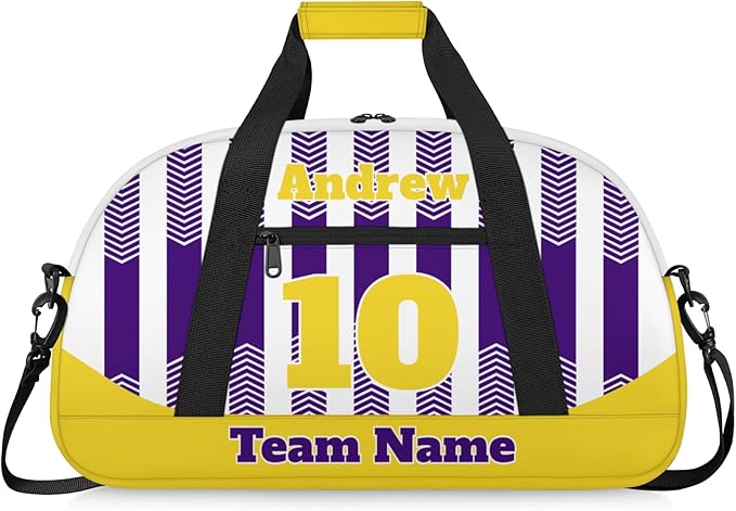 Basketball Soccer Gifts for Boys Girls - Custom Sports Duffle Bag, Personalized Name & Team Bag, Water-Resistant Gym Bag for Basketball, Soccer, Volleyball | Y-Purple Yellow