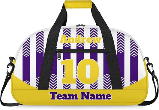 Basketball Soccer Gifts for Boys Girls - Custom Sports Duffle Bag, Personalized Name & Team Bag, Water-Resistant Gym Bag for Basketball, Soccer, Volleyball | Y-Purple Yellow
