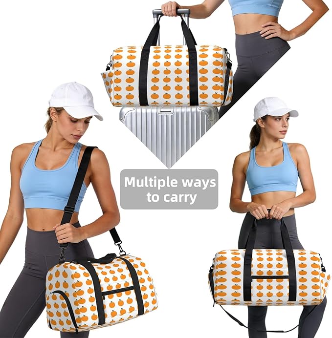 Sports Gym Bag Orange Fruit Pattern Travel Duffel Bag With Shoe Compartment Shoulder Strap, Lightweight Water-Resistant Weekend Overnight Totes For Women Men