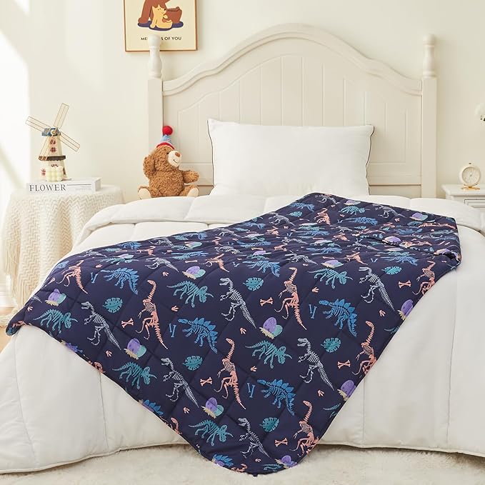 yescool Dinosaur Weighted Blanket 3 Pounds Cooling Weighted Lap Blanket, Navy Heavy Blankets for Sleeping, Weighted Throw Blankets Gifts for 20-40lbs, 36"x48"