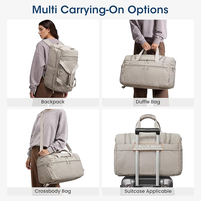 G4Free 45L Travel Duffle Bag for Women Men 3 in 1 Duffel Bags with Shoes Compartment Gym Backpack for Weekender Overnight, Camel