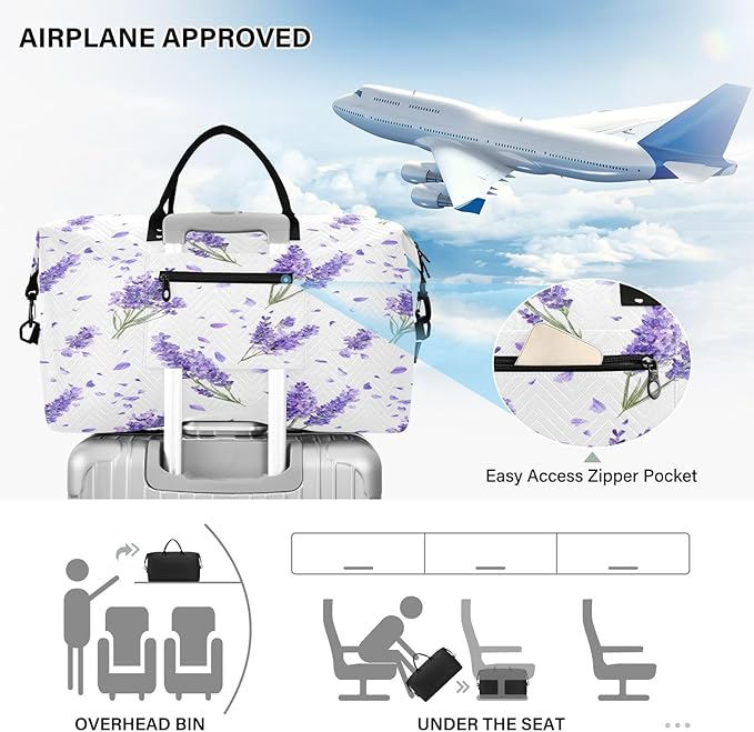 Lavender Flower Travel Duffle Bag Gym Yoga Carry on Bags for Men Women Weekender Bag