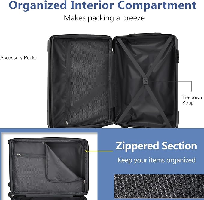 24 Inch Hardshell Luggage Lightweight Checked Luggage, Sky Blue Hardside ABS Suitcases with Double Wheels and TSA Lock, Medium Expandable 24-inch Carry on Luggages for Travel, Men, Women