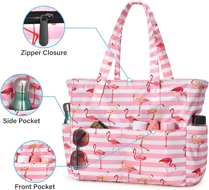 oscaurt Beach Bags for Women Large Waterproof Sandproof Beach Tote Swim Pool Bag with Zipper for Travel Vacation Essentials