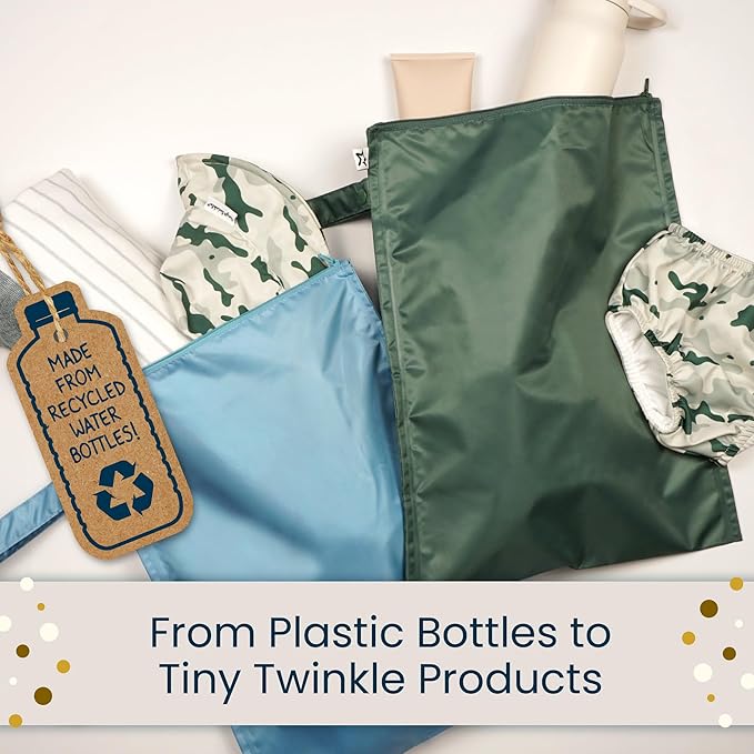 Tiny Twinkle Mess Proof Wet Bags | 2-Pack Reusable Waterproof Wet Bags for Swimsuits | Baby Clothes | Travel & Diaper Bag (Lotus)