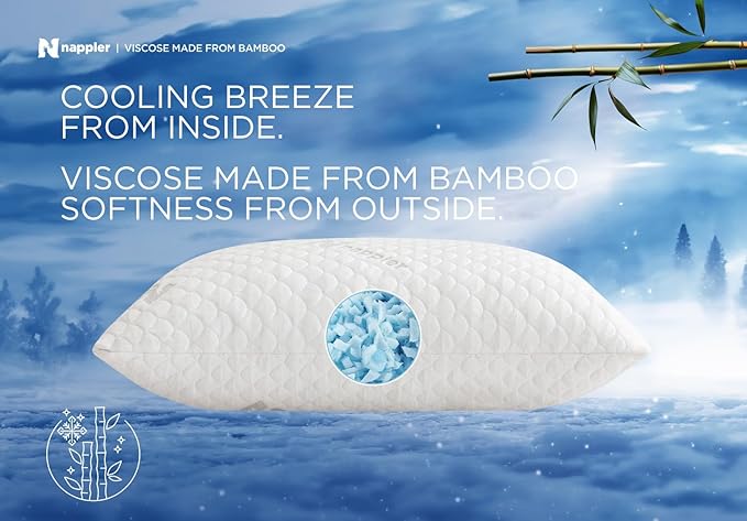 Cooling Pillow for hot Sleepers -Bed Pillows Standard Size Premium Set of 2 - Adjustable Shredded Memory Foam - Medium to Firm Pillows for Back, Stomach & Side Sleepers - Washable Cover