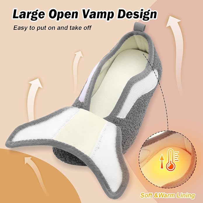BARERUN Slippers for Women Men Wide House Diabetic Shoes for Women Men Warm Arthritis Edema Swollen Neuropathy Socks Slip on Adjustable Fuzzy Comfy Soft Womens Mens Bedroom Sliipers