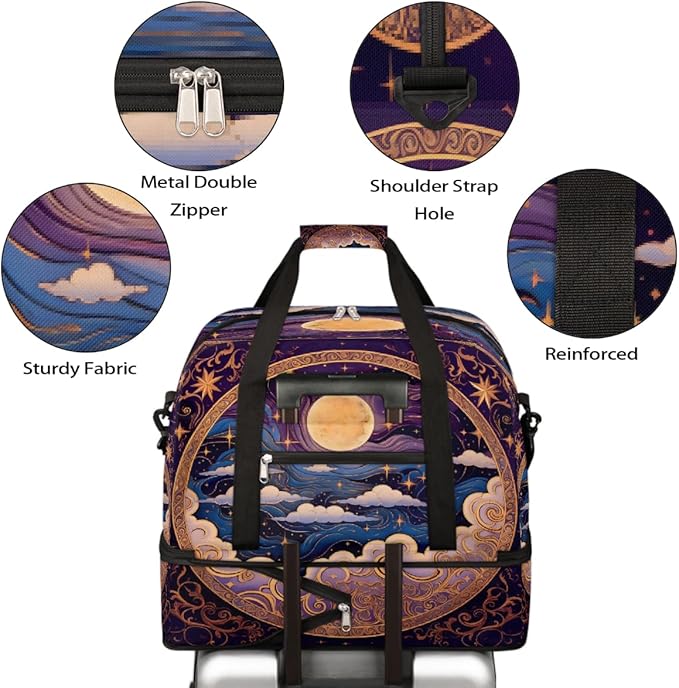 Purple Nebula Galaxy Moon Large Weekender Bag with Shoe Compartment Travel Duffel Bags for Women Carry On Hospital Overnight Bag Foldable Personal Item Travel Bags Tote Gym Sports Airplanes