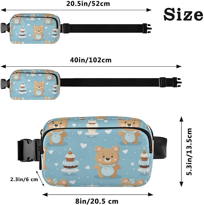 Cute Bear Cake Fanny Pack for Women Men Water Resistant Fashion Waist Packs with Adjustable Strap Belt Bag for Travel Workout Jogging Hiking 21219791