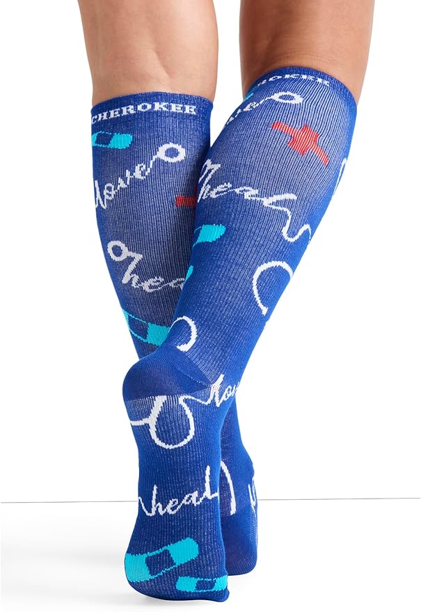 Cherokee Women's 10-15mmHg Compression Socks – Fun Print Knee Highs with Light Support, Soft Feel - PRINTSUPPORT