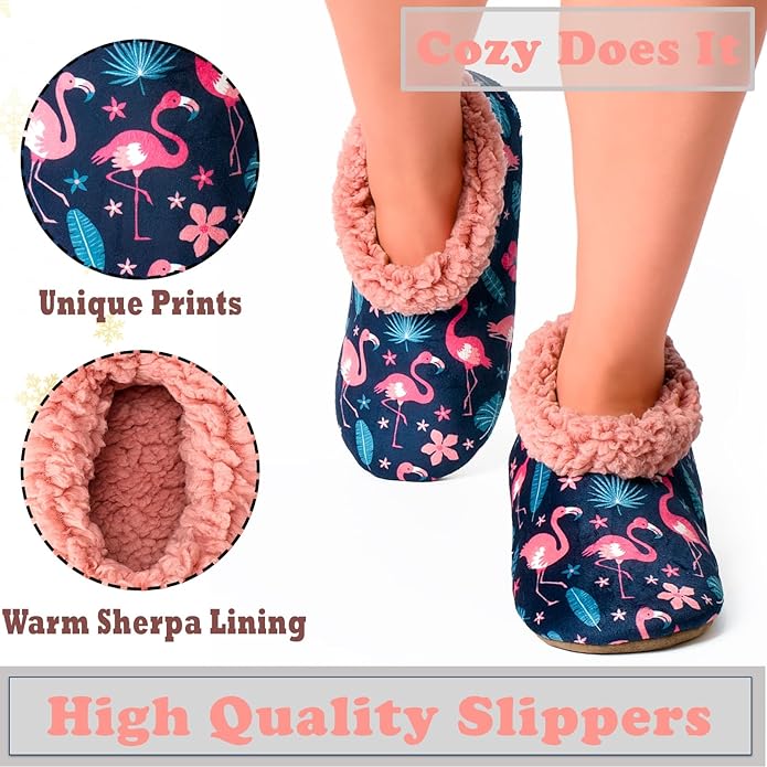 Soft Fuzzy Slippers for Women Indoor, Warm Furry House Sock Shoes Fluffy Lined, Bedroom Booties Non-Slip Gripper Soles, Winter Cozy Christmas Gifts