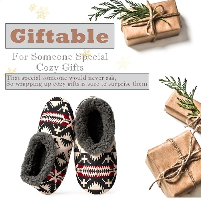 Cozylook Fuzzy Slippers for Women Indoor, Warm Bedroom Slip On Shoes, Winter Fluffy House Socks with Grippers, Cozy Christmas Gifts Unique