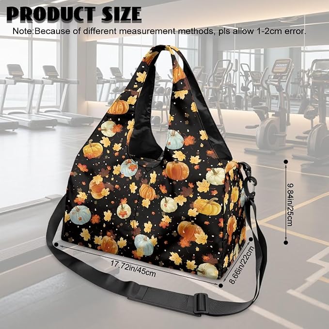Maple Leaf Pumpkins Small Gym Bag for Women with Shoe Compartment Duffle Bag for Travel Carry On Overnight Weekender Bags Fitness Workout Yoga Tote Bags for Thanksgiving Themed Gifts