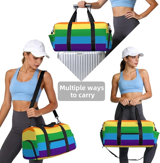 Rainbow Flag Women'S Gym Duffle Bag With Shoes Compartment, Ideal For Travel, Gym, Sports, Duffel, Weekender