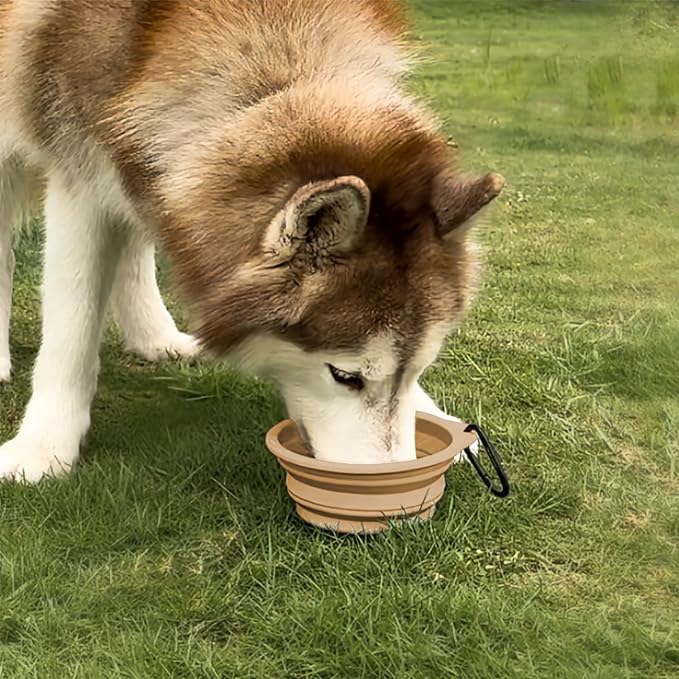 Portable Collapsible Dog Bowl, Food Grade Silicone, Large Capacity, Easy to Wash - Ideal for Outdoor Camping and Hiking, Suitable for Dogs, Cats, and Pets (Brown)