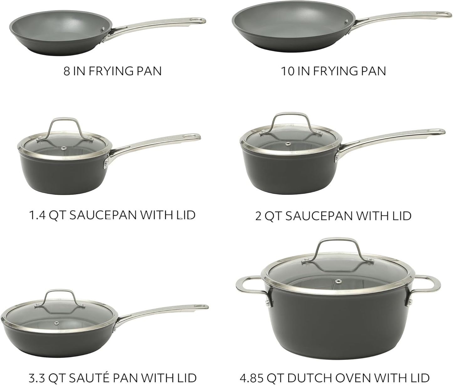 Sur La Table Kitchen Essentials Cool Commune Hard Anodized 10 Piece PFA Free Ceramic Non stick Interior Forged Durable Aluminum Pots and Pans Cookware Set - Black - Induction Compatible