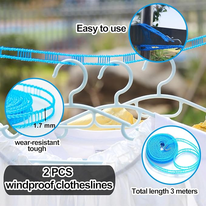 24 PCS Travel Hangers,Portable Folding Clothes Hangers Travel Accessories,Foldable Clothes Drying Rack,Clothes Hangers with Clotheslines,Black Non Slip Clothing Hangers