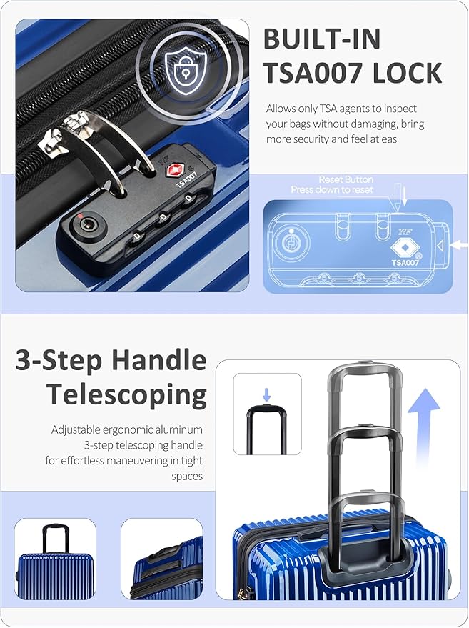 Checked 2 Sets 22 Inch/25 Inch Luggage, ABS+PC Hardshell Suitcase Lightweight Large Travel Luggage with Spinner Wheels & TSA Lock