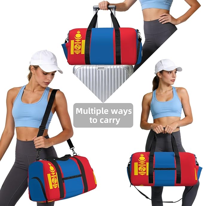 Mongolian flag Print Gym Bag with Shoe Compartment for Women Men, 17.7in Sports Duffle Weekender Tote, Overnight Travel Duffel Bag Carry On
