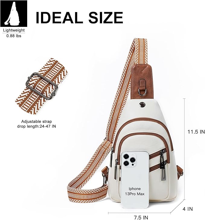 7L Crossboydy Sling Bag for Women Vegan Leather Crossbody Purse Fanny Pack Chest Bag for Travel, Beige