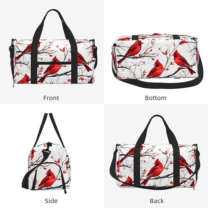 Sports Gym Bag Red Birds Christmas Tree Travel Duffel Bag With Shoe Compartment Shoulder Strap, Lightweight Water-Resistant Weekend Overnight Totes For Women Men