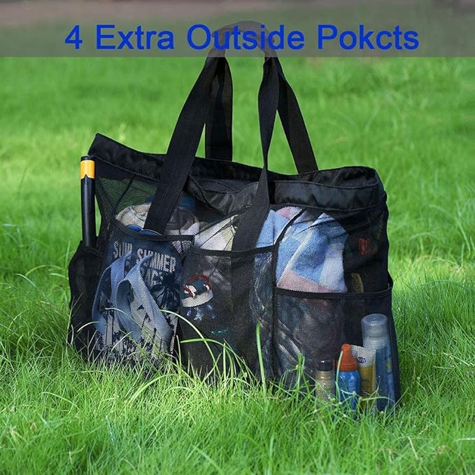 Extra Large Beach Bag Mesh Tote with Zipper and Pockets Ideal for Your Family Cruise/Beach Vacation Essentials | Extra Large, with Zipper, and Pockets