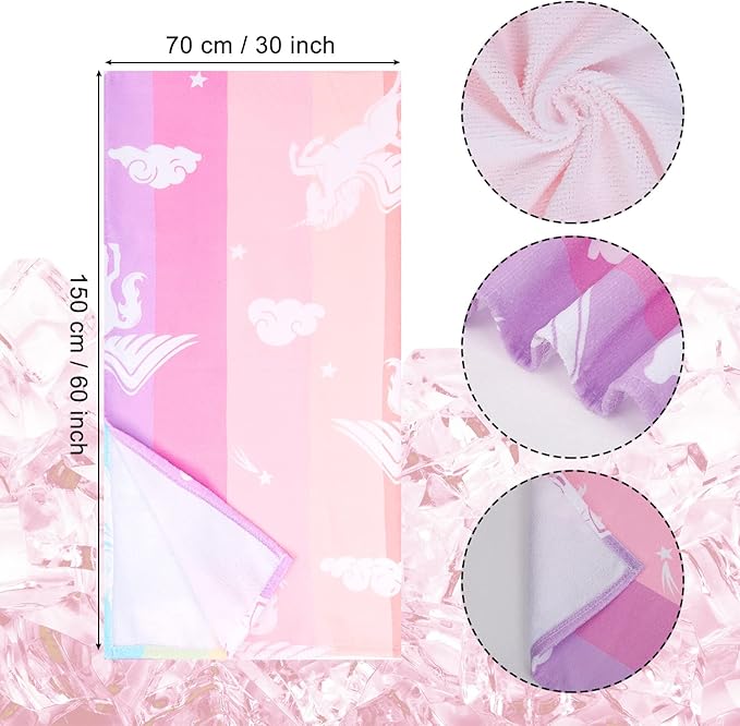 LIVILAN Pink Unicorn Rainbow Beach Towel, 24” x 48” for Kids, Girls, Women, Teens, Oversized, Soft Microfiber, Quick Dry, Sand Proof, Ideal for Travel, Pool, Picnic, Unique Unicorn Gifts