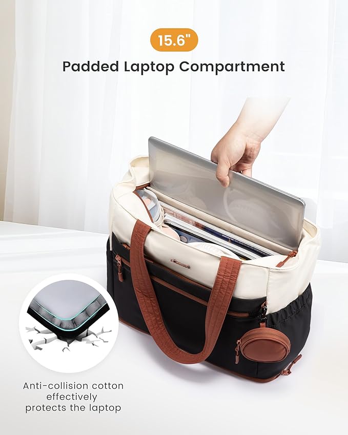 LOVEVOOK Tote Bag for Women, Expandable Laptop Work Bag 15.6 Inch, 33L Large Travel Handbag with 40oz Tumbler Holder, TSA