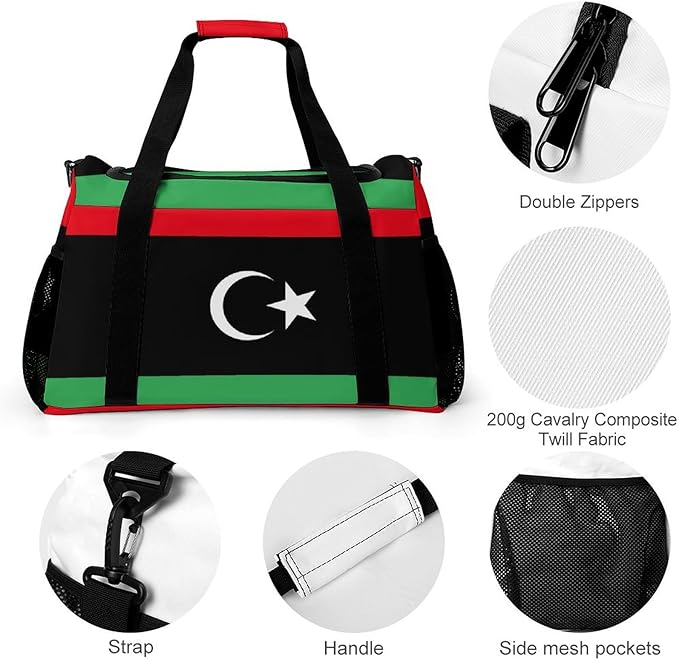 Flag of Libya Duffle Bag Gym Bag for Workout Travel Tote with Detachable Straps