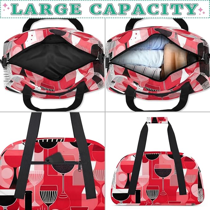 Abstract Red Wine Glass Kids-Duffel-Bags Gymnastics Dance Bag Carry-On Overnight Travel Gym Lightweight Dance Sports Bags For Girls Boys Kids，