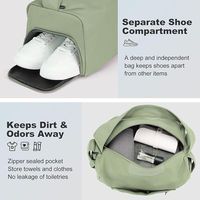 Women's Mini Gym Bag Crossbody, Everyday Sling Duffel with Shoe Compartment & Wet Pocket, Water-Resistant Travel Bag, Olive Green