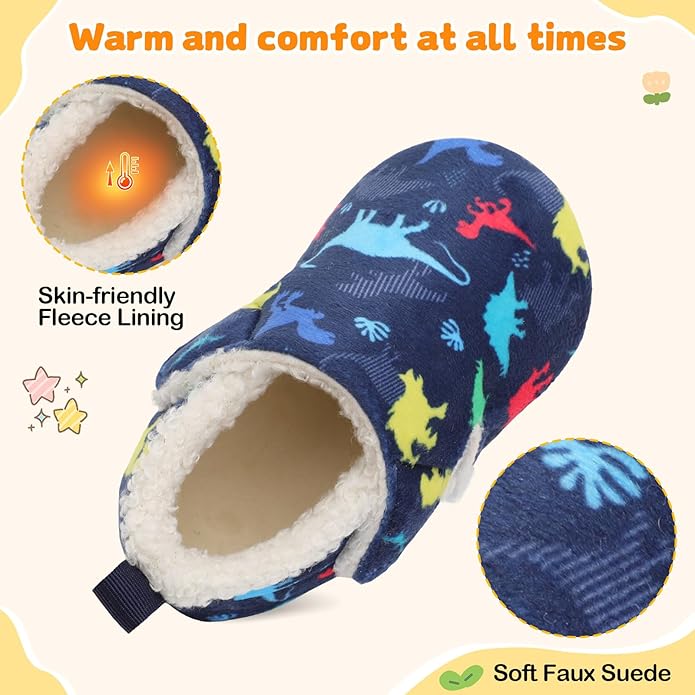 JOINFREE Toddler Slippers Boys Girls Adjustable House Shoes Barefoot Sock Shoes with Rubber Sole Baby Comfort Warm Indoor Outdoor Walking Shoe