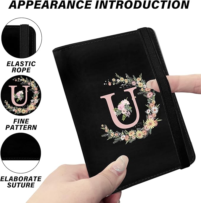 Cute Passport Holder and Holder Combo Passport Cover with RFID Blocking Women Men Compatible Wallet Credit Card Protector (Black-U)