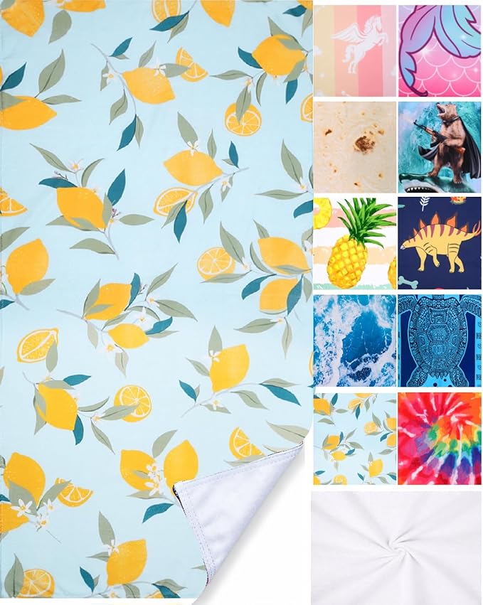 LIVILAN Blue Lemon Beach Towels, 30 x 60 Oversized Absorbent Thin Soft Blanket Towel, Lightweight Quick Dry and Sand Free Bath Pool Towel as Gifts for Kids Adults