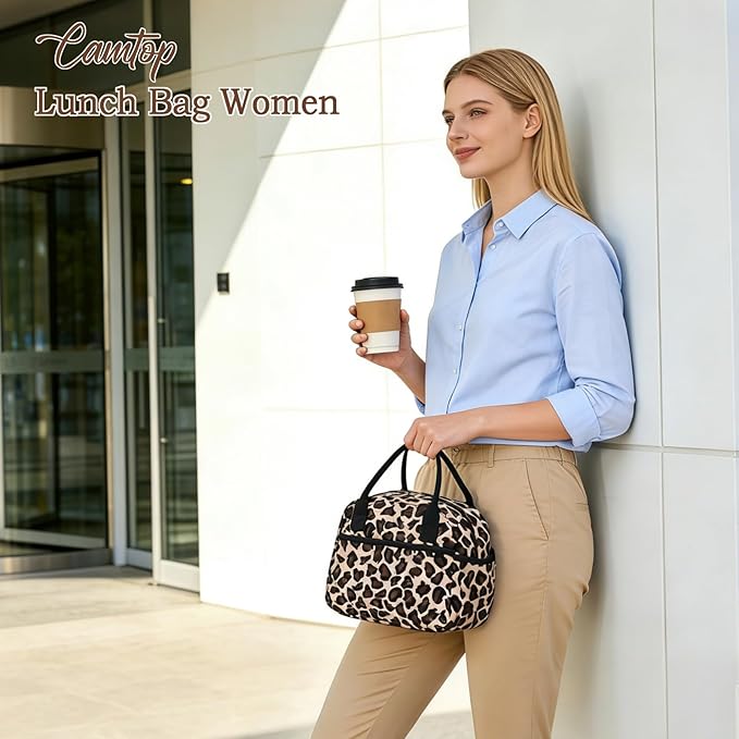 CAMTOP Lunch Box for Women Men Insulated Lunch Bag Lunch Tote Bag Leakproof Thermal Cooler Large Capacity for Travel Work School Picnic (Leopard)
