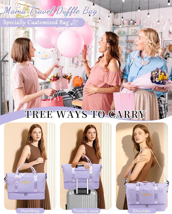 Mama Baby Pregnancy Hospital Bag Essentials for Women Labor Delivery Diaper Organizer with Shoe Compartment,2 Waterproof Toiletry Pouch Travel Duffle Bag for Mommy Weekender Overnight Gym Gifts,Purple