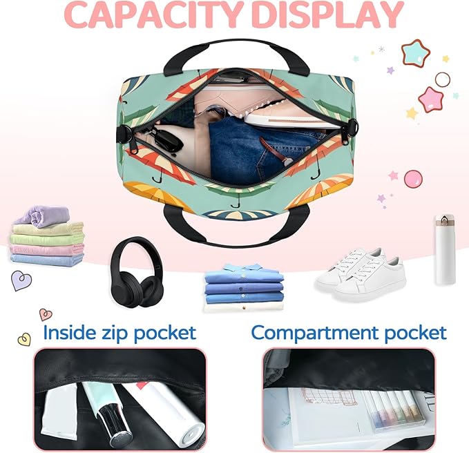 Bright Colors Umbrella Travel Duffle Bag for Women Men, Overnight Weekender Bag, Carry on Tote for Sport Gym