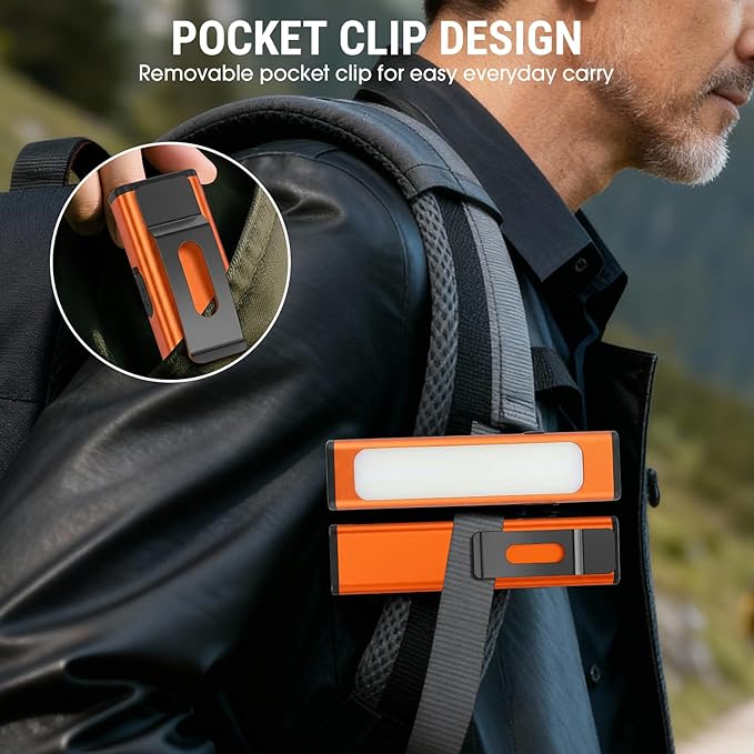 Pocket Flashlight, 1200 Lumens Rechargeable EDC Flashlight with Clip, USB-C Port, 3 Modes Waterproof Warning Light for Working, Camping, Repairing, Emergencies (Orange, 2PCS)