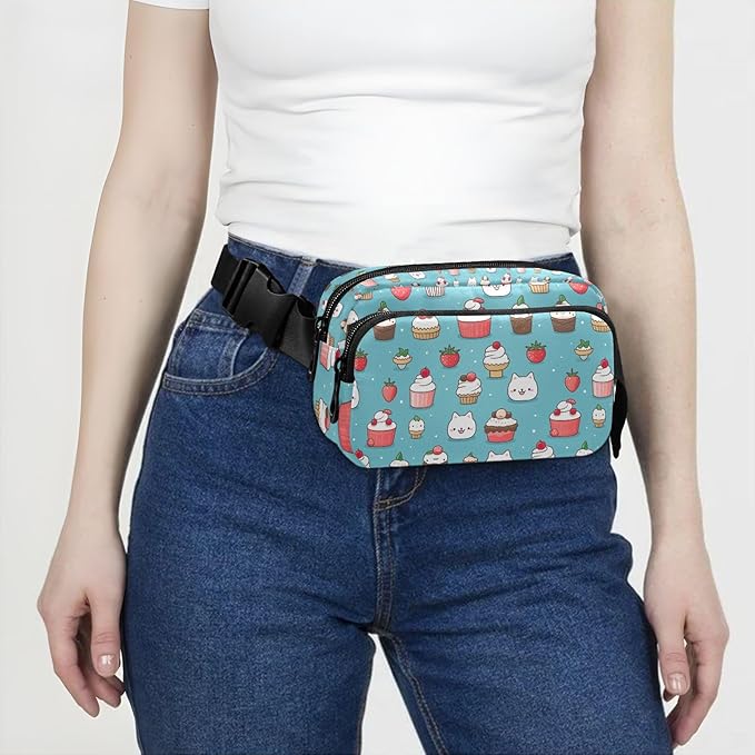 Cute Cat Ice Cream Fanny Pack for Women Men Water Resistant Fashion Waist Packs with Adjustable Strap Belt Bag for Travel Workout Jogging Hiking 21219798