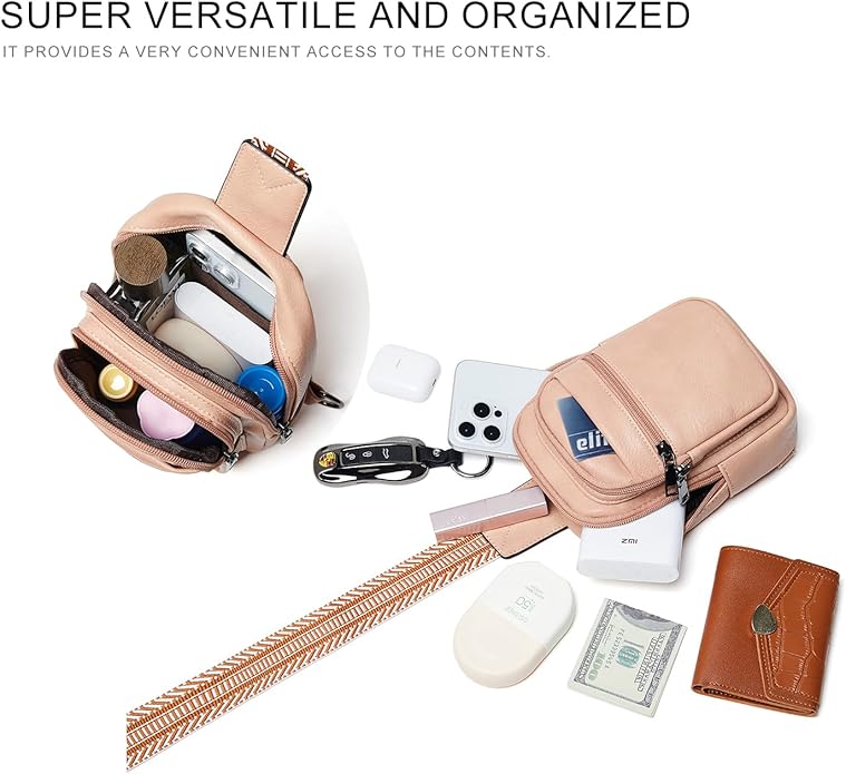 Sling Bag For Women Faux Leather Small Casual Daypack Backpack Fanny Pack Crossbody Chest Bags Purse