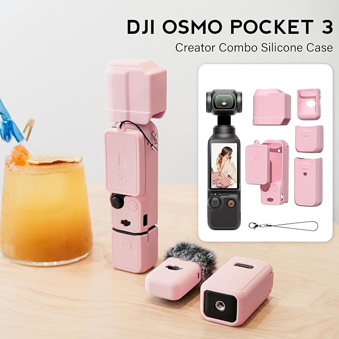Protective Case for DJI Osmo Pocket 3 / Xtra Muse Camera, Soft Silicone Grip Cover with Screen Protection & Mic, Lightweight, Anti-Scratch, for Travel, Vlogging, Daily Filming – Pink