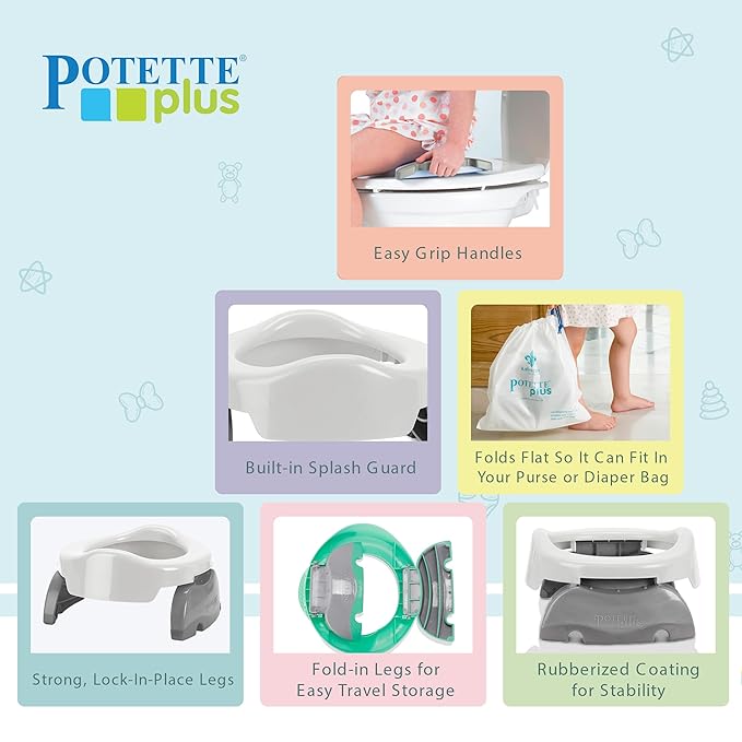 Kalencom Potette Plus 2-in-1 Travel Potty and Trainer Seat - Dual-Purpose Potty Training Toilet Seat - Portable Potty for Toddler Travel - With Durable, Lock-In Legs and Splash Guard - Pastel Pink